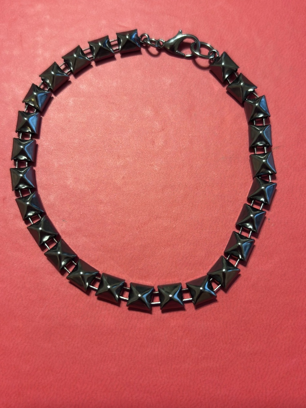 Gunmetal Black Pyramid Stud Link Bracelet. Punk Style
